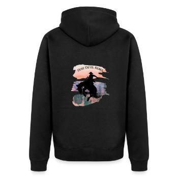 Staubteufel Rebel in der Wüste - Unisex Premium Bio Zip Hoodie - Schwarz - Hinten - Nico (187cm)