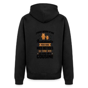 Je vais être cousine, humour cadeau future cousine - Veste à capuche bio Premium Unisexe - noir - Dos - Nico (187cm)