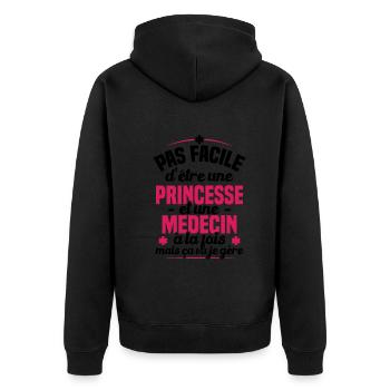 Princesse et Médecin / Humour cadeau médecin - Veste à capuche bio Premium Unisexe - noir - Dos - Nico (187cm)