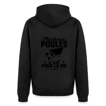 Moi et mes poules c'est pour la vie Humour cadeau - Veste à capuche bio Premium Unisexe - noir - Dos - Nico (187cm)