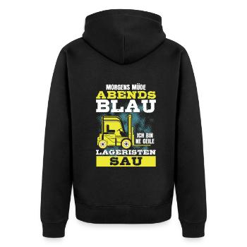 Staplerfahrer - Lustiges Lageristen Logistik - Unisex Premium Bio Zip Hoodie - Schwarz - Hinten - Nico (187cm)