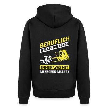 Stapler - Beruflich Was Mit Menschen Machen - Unisex Premium Bio Zip Hoodie - Schwarz - Hinten - Nico (187cm)