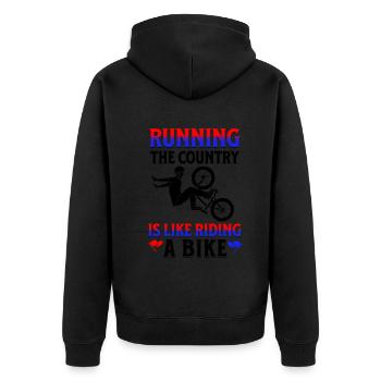 Running The Country Is Like Riding A Bike - Veste à capuche bio Premium Unisexe - noir - Dos - Nico (187cm)
