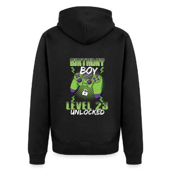 Gamer Boy Video Game Lover Age 23 Unlocked - Unisex Premium Bio Zip Hoodie - Schwarz - Hinten - Nico (187cm)