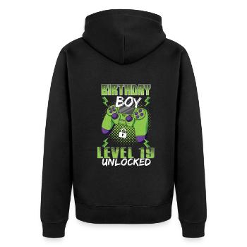 Gamer Boy Video Game Lover Age 19 Unlocked - Unisex Premium Bio Zip Hoodie - Schwarz - Hinten - Nico (187cm)