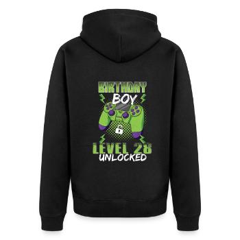 Gamer Boy Video Game Lover Age 28 Unlocked - Unisex Premium Bio Zip Hoodie - Schwarz - Hinten - Nico (187cm)