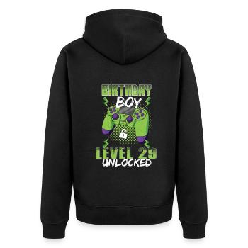 Gamer Boy Video Game Lover Age 29 Unlocked - Unisex Premium Organic Zip Hoodie - black - Back - Nico (187cm)