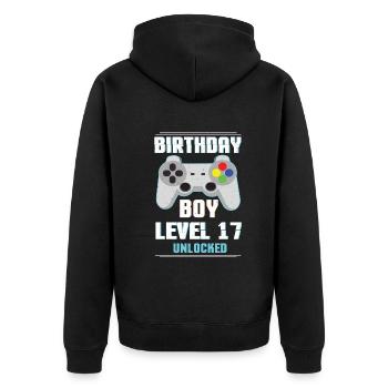 Gamer Boy Video Game Lover Age 17 Level Unlocked - Unisex Premium Organic Zip Hoodie - black - Back - Nico (187cm)