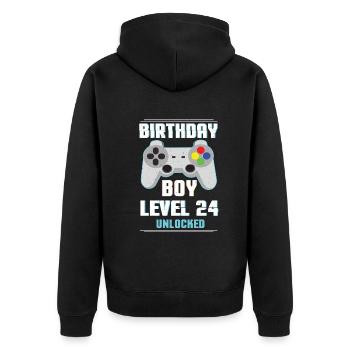 Gamer Boy Video Game Lover Age 24 Level Unlocked - Unisex Premium Organic Zip Hoodie - black - Back - Nico (187cm)
