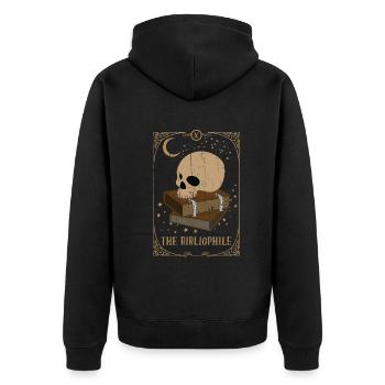 Bibliophile Tarot Card Occult Club Gothic - Unisex Premium Bio Zip Hoodie - Schwarz - Hinten - Nico (187cm)