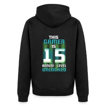 Ce joueur est un amateur de jeux vidéo Gamer Age 15 - Veste à capuche bio Premium Unisexe - noir - Dos - Nico (187cm)