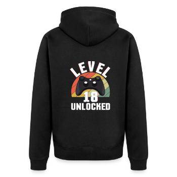 Retro Gamer Amateur de jeux vidéo Gamer Age 18 Déverrouillé - Veste à capuche bio Premium Unisexe - noir - Dos - Nico (187cm)
