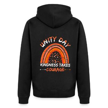 Peace Kind Courage Orange Rainbow Unity Day - Unisex Premium Bio Zip Hoodie - Schwarz - Hinten - Nico (187cm)