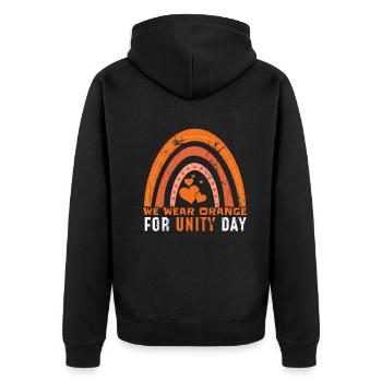 Peace Kind Courage Wear Orange Rainbow Unity Day - Unisex Premium Bio Zip Hoodie - Schwarz - Hinten - Nico (187cm)