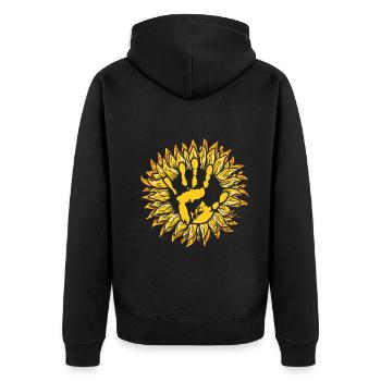 Hand Sunflower Peace Kindness Awareness Unity Day - Unisex Premium Bio Zip Hoodie - Schwarz - Hinten - Nico (187cm)