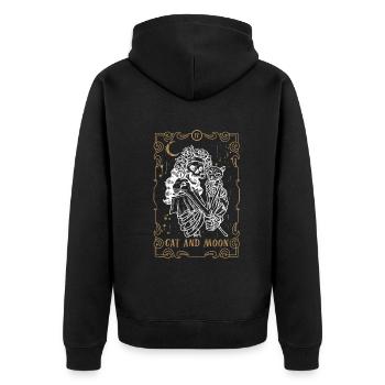 Cat Moon Tarot Card Occult Club Gothic Animal - Unisex Premium Bio Zip Hoodie - Schwarz - Hinten - Nico (187cm)