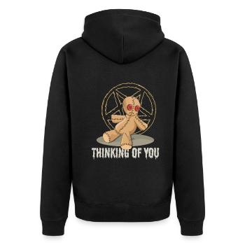 Creepy Pentagram Satanic Horror Scary Halloween - Unisex Premium Bio Zip Hoodie - Schwarz - Hinten - Nico (187cm)