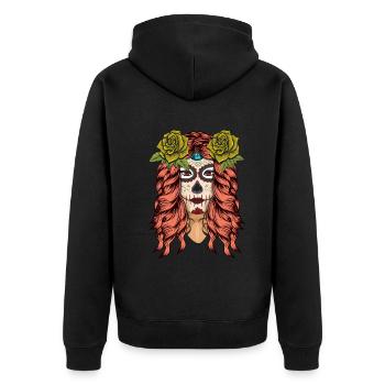 Rose Floral Bone Sugar Muertos Day Halloween - Unisex Premium Organic Zip Hoodie - black - Back - Nico (187cm)