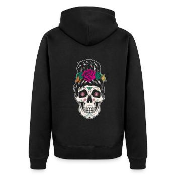 Rose Floral Halloween Muertos Day Of Dead Sugar - Unisex Premium Organic Zip Hoodie - black - Back - Nico (187cm)