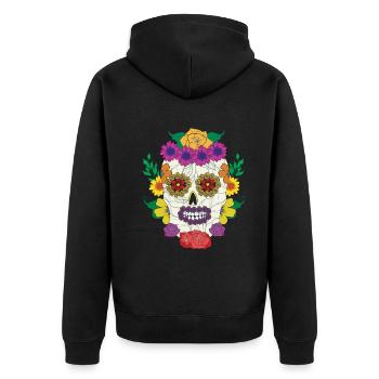 Sugar Bone Halloween Muertos Day Of Dead Flower - Unisex Premium Organic Zip Hoodie - black - Back - Nico (187cm)