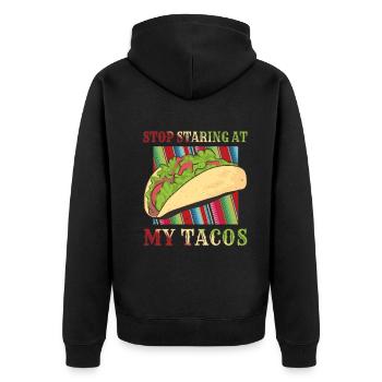 Retro Vintage Mexican Food Staring At Taco - Unisex Premium Bio Zip Hoodie - Schwarz - Hinten - Nico (187cm)