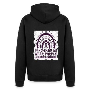 November Purple Alzheimers Awareness - Unisex Premium Bio Zip Hoodie - Schwarz - Hinten - Nico (187cm)