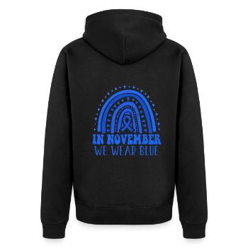 Wear In November Blue Diabetes Awareness Month - Unisex Premium Bio Zip Hoodie - Schwarz - Hinten - Nico (187cm)