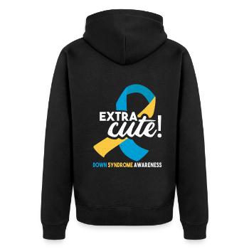 October Wear Blue Yellow Down Syndrome Awareness - Unisex Premium Bio Zip Hoodie - Schwarz - Hinten - Nico (187cm)