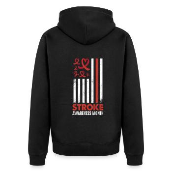 May Wear Red Stroke Awareness Month - Unisex Premium Bio Zip Hoodie - Schwarz - Hinten - Nico (187cm)