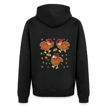 Rugby Kawaii Cute Turkey Football Fan Thanksgiving - Unisex Premium Organic Zip Hoodie - black - Back - Nico (187cm)