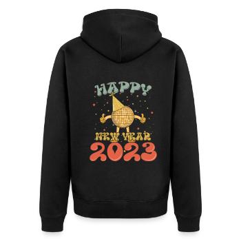 Groovy New Year Happy New Year 2023 Hello 2023 - Unisex Premium Bio Zip Hoodie - Schwarz - Hinten - Nico (187cm)
