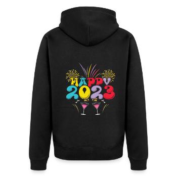 Retro New Year 2023 Hello 2023 Groovy New Year - Unisex Premium Bio Zip Hoodie - Schwarz - Hinten - Nico (187cm)