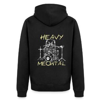 Rocker Kawaii Cat Heavy Meow Metal Music Lover - Unisex Premium Bio Zip Hoodie - Schwarz - Hinten - Nico (187cm)