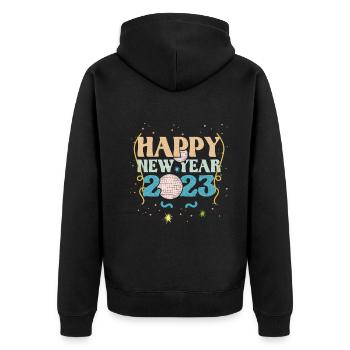 Party New Year Happy New Year 2023 Welcome 2023 - Unisex Premium Bio Zip Hoodie - Schwarz - Hinten - Nico (187cm)