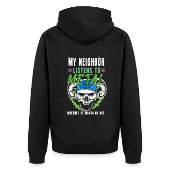 Neighbor Listens To Metal Skeleton Bone Metal Love - Unisex Premium Bio Zip Hoodie - Schwarz - Hinten - Nico (187cm)