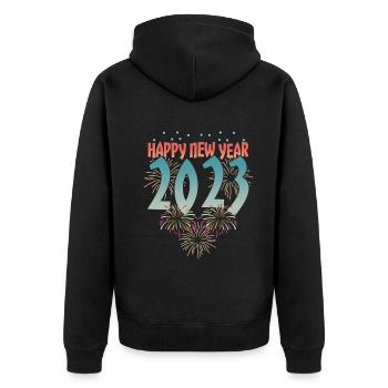 Fireworks Happy New Year 2023 New Year - Unisex Premium Bio Zip Hoodie - Schwarz - Hinten - Nico (187cm)