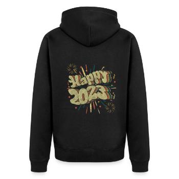 Vintage New Year 2023 Hello 2023 Groovy 2023 - Unisex Premium Organic Zip Hoodie - black - Back - Nico (187cm)