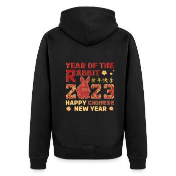 Flower Year Of Rabbit 2023 Happy Chinese New Year - Unisex Premium Bio Zip Hoodie - Schwarz - Hinten - Nico (187cm)