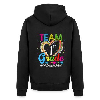 100th Day Team 1st Grade Squad 100 Days Of School - Unisex Premium Organic Zip Hoodie - black - Back - Nico (187cm)