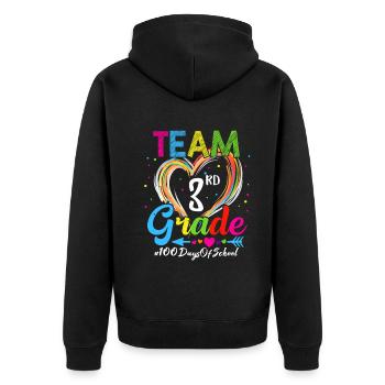 100th Day Team 3rd Grade Squad 100 Days Of School - Unisex Premium Organic Zip Hoodie - black - Back - Nico (187cm)