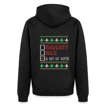 Bit Both Naughty Nice Joke Funny Ugly Christmas - Unisex Premium Bio Zip Hoodie - Schwarz - Hinten - Nico (187cm)