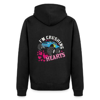 Monster Truck Crushing Crush Hearts Day Valentines - Unisex Premium Organic Zip Hoodie - black - Back - Nico (187cm)