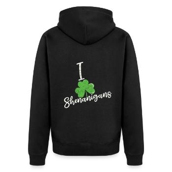 J’aime les manigances Trèfle Trèfle Saint Patrick - Veste à capuche bio Premium Unisexe - noir - Dos - Nico (187cm)