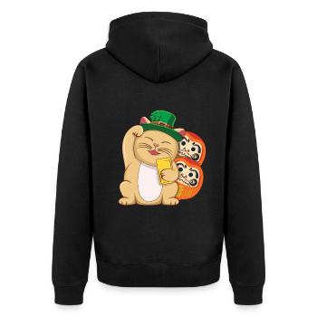 Lucky Luck Cat Happy Saint Patrick Day - Unisex Premium Organic Zip Hoodie - black - Back - Nico (187cm)