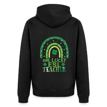 Rainbow Saint Patrick Day Clover Lucky Teacher - Veste à capuche bio Premium Unisexe - noir - Dos - Nico (187cm)