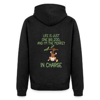 Life's a Zoo, Be the Funny Monkey in Charge - Veste à capuche bio Premium Unisexe - noir - Dos - Nico (187cm)