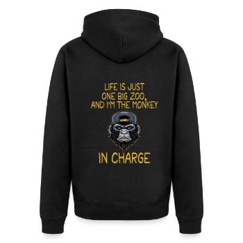 Life's a Zoo, Be the Funny Monkey in Charge - Veste à capuche bio Premium Unisexe - noir - Dos - Nico (187cm)