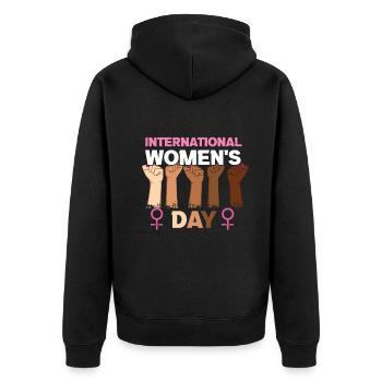 International Womens Day Equality Women Fist - Unisex Premium Organic Zip Hoodie - black - Back - Nico (187cm)