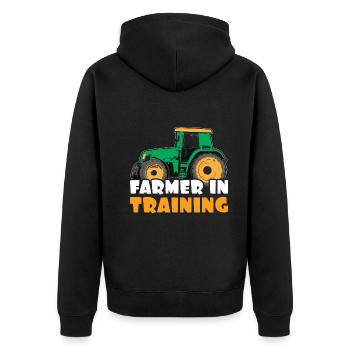 Landwirt in Ausbildung Traktor LKW Rancher Farm - Unisex Premium Bio Zip Hoodie - Schwarz - Hinten - Nico (187cm)