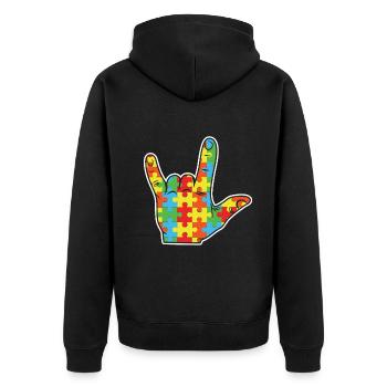 Hand Sign Rock Puzzle Sensibilisation spéciale à l’autisme - Veste à capuche bio Premium Unisexe - noir - Dos - Nico (187cm)